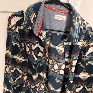 Departwest Fleece Shacket - Size Large - Blue Aztec